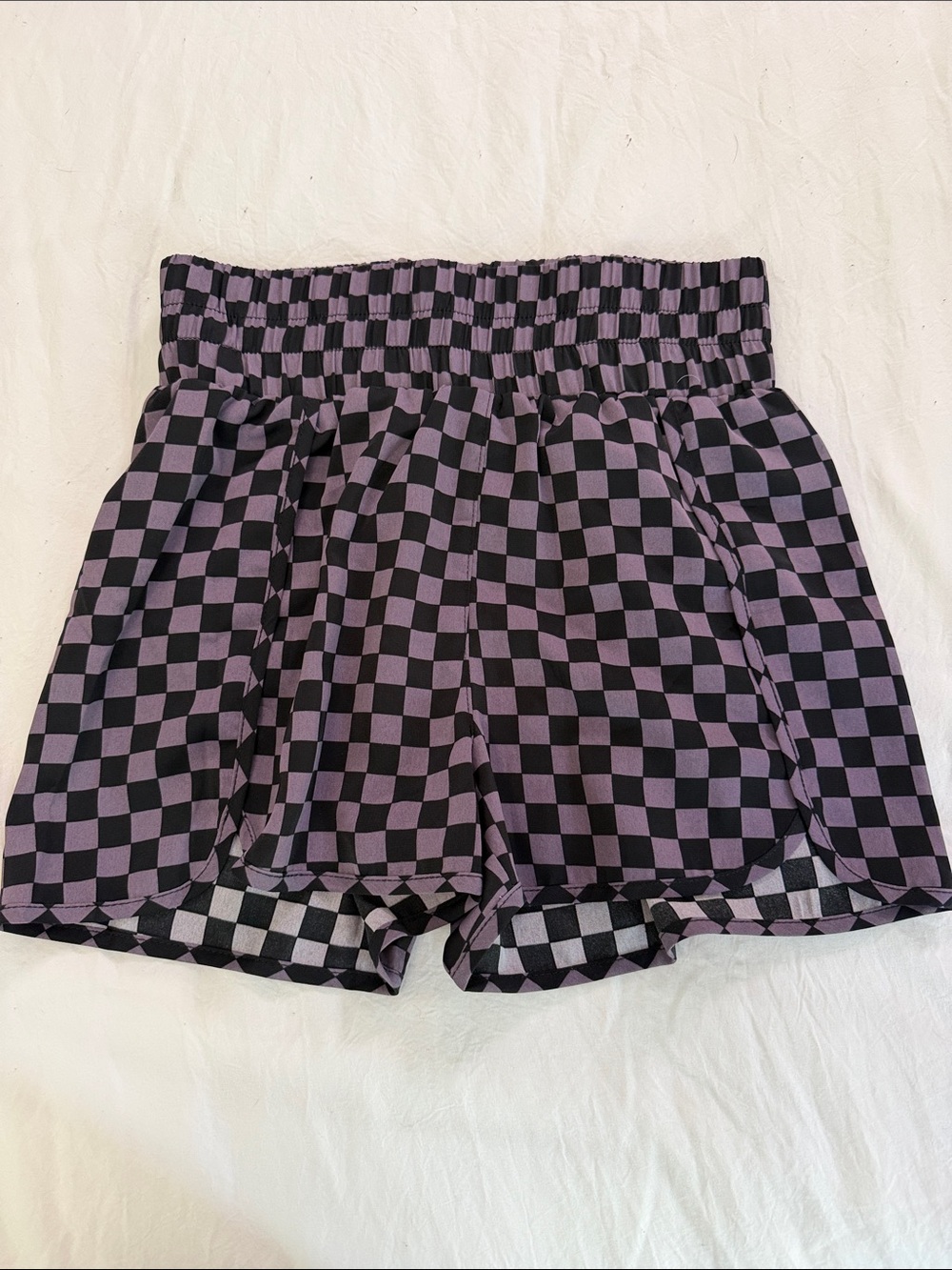Women's Purple and Black Checkerboard High-Waist Shorts